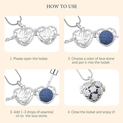 INFUSEU Essential Oil Necklace Lotus Flower Aromatherapy Pendant Scent Diffuser Anxiety Jewelry Spiritual Meditation Gifts Stash Lava Rock Stone Holder Cage
