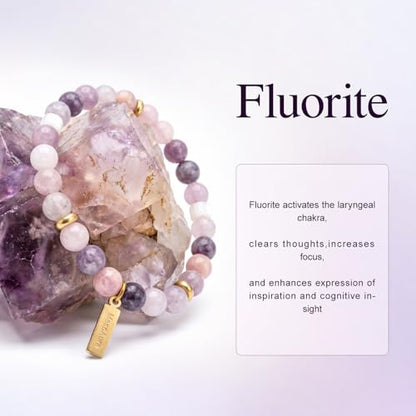 Natural Garnet Crystal Bracelet for Women & Men – Handmade Gemstone Beaded Stretch Bracelet, Polished Red Garnet Jewelry Gift, Root Chakra Stone for Confidence & Courage - color: Throat Chakra – Fluorite Aria bracelet