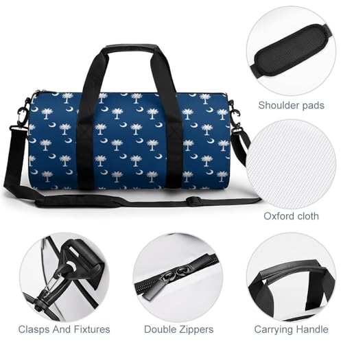 South Carolina Flag Art Cylindrical Portable Fitness Bag, Large Capacity Handbag - color: South Carolina Flag art