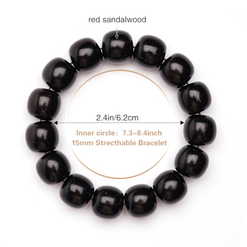 Meditaiton Men Beaded Bracelets, Handmade Sandalwood Mala Beads, Buddhist Prayer Red Wood Bracelets, Comfortable for Daily Wear Yoga Gift for Men - color: Indian Red Sandalwood with Partial Golden Star