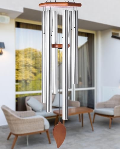 Sympathy Wind Chimes for Outside Deep Tone, Memorial Loss of a Loved, Large Wind Chimes with 6 Thicken Tubes & Hook, Outdoor Gifts Mother, Garden Decor (45IN Silver) - size: 45IN silver