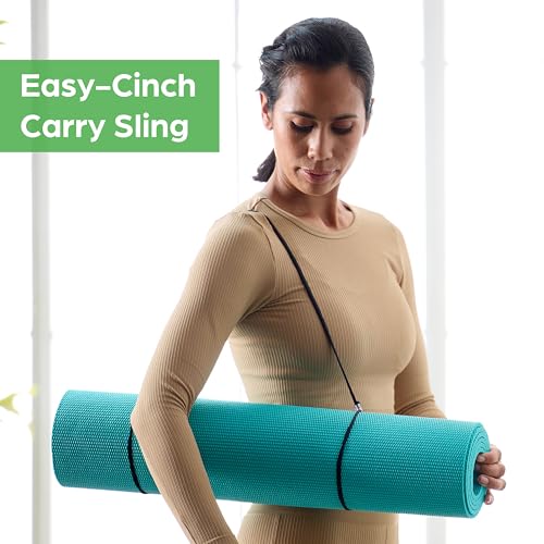 Gaiam Essentials 1/4" Thin (6mm) Yoga & Pilates, Fitness & Exercise Mat with Easy-Cinch Carrier Strap Cusion Support For Fitness and Gym Workouts - color: Navy