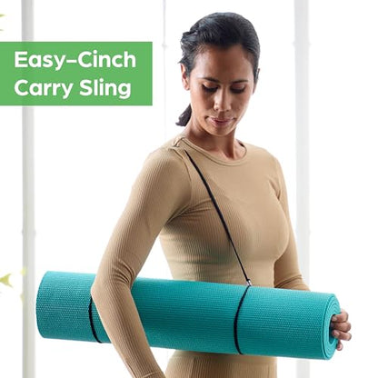 Gaiam Essentials 1/4" Thin (6mm) Yoga & Pilates, Fitness & Exercise Mat with Easy-Cinch Carrier Strap Cusion Support For Fitness and Gym Workouts - color: Green