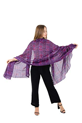 OMA Large Om Scarf Wrap Hand Block Printed Shawl For Yoga Meditation BRAND - color: Purple