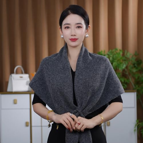 Shawls Wraps Women Triangle Sweater Scarf Warm Wool Blend Pashmina Cape Cold Weather Neck Warmer Winter Fall Accessory - color: Solid-dark-gray