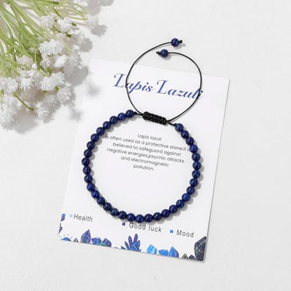 Crystal Bracelet for Women 4mm Adjustable Braided Natural Stone Bracelets Handmade Beaded Bracelets Gemstone Bracelet Healing Crystal Bracelet Crystal Jewelry for Women - style: lapis lazuli