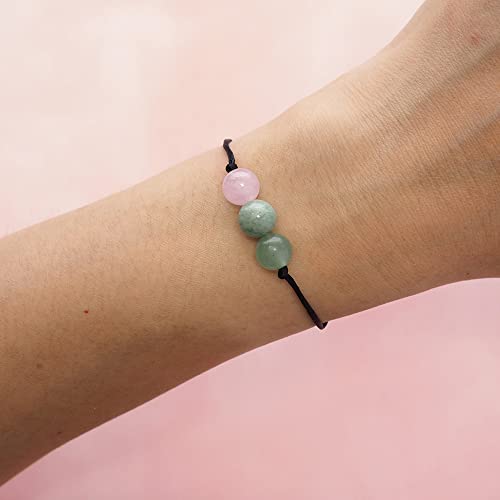 BOHO GARDEN Healing Bead Bracelets - Spiritual Crystal Beaded Bracelet - Made of 3 Real & Natural Gemstones, Adjustable 3-9.7” Black Rope - Gem Stones Jewelry for Men, Women, Teens (13+) - 8mm Bead - color: LoveConnection
