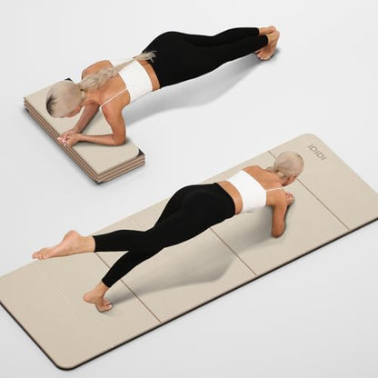 Foldable Yoga Mat Extra Thick 0.32 Inches（8mm） - SGS Certified POE Material Exercise Mat, Non-Slip Design Fitness Mats, Multi-Purpose Workout Mats for Studio or Home Use - color: Beige