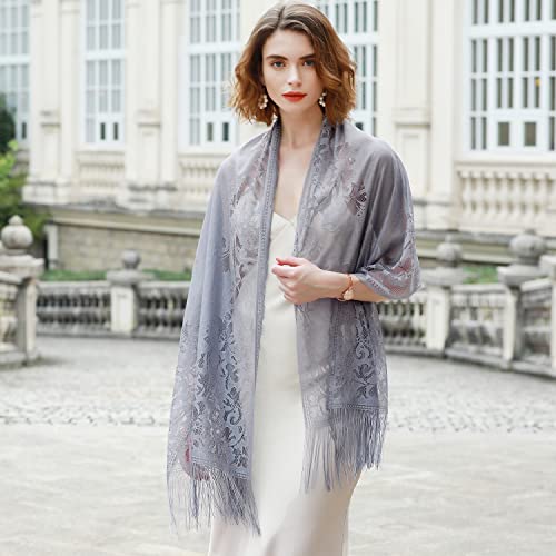 RIIQIICHY Shawls and Wraps for Evening Dresses Scarfs for Women Pashmina Wedding Formal Shawl - color: Grey-1