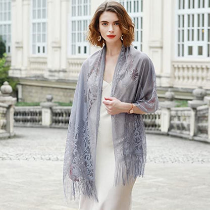 RIIQIICHY Shawls and Wraps for Evening Dresses Scarfs for Women Pashmina Wedding Formal Shawl - color: Grey-1