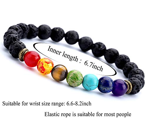 Men Women 8mm Lava Rock Beads Chakra Bracelet Braided Rope Natural Stone Yoga Bracelet Bangle - color: 2 Pcs Set-21004