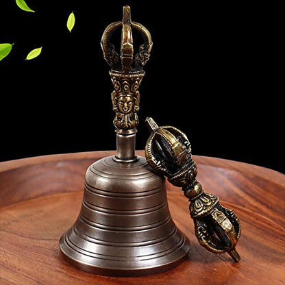 Hand Bell,Buddhist Meditation Bell It Can Also Be Played Like A Singing Bowl, Producing A Delicate And Inspiring Sound By Rubbing The Wooden Punch Along The Rim Of The Bell