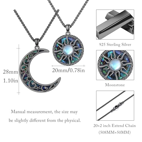 Yin Yang Necklaces for Women Men 925 Sterling Silver Pendant Necklace Yin Yang Jewelry for Women Men Couples - style: Sun Moon #2