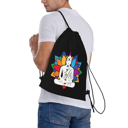 Buddha Chakra Meditation Drawstring Backpack Bag Sport Gym Sackpack for Men Women