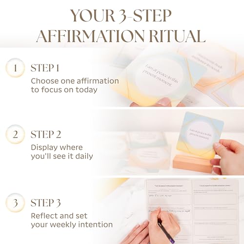 Affirmation Cards for Women with Guided Journal – 52 Positive Affirmations Cards, Wooden Stand & Daily Reflection Workbook, Mindfulness Cards for Desk, Self Care and Motivational Gift Set