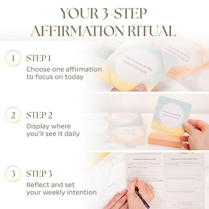 Affirmation Cards for Women with Guided Journal – 52 Positive Affirmations Cards, Wooden Stand & Daily Reflection Workbook, Mindfulness Cards for Desk, Self Care and Motivational Gift Set