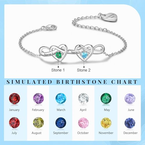Personalized Birthstone Bracelet for Women Mom Engraved 2-6 Names Mother Bracelet with Birthstones Unique Gift for Mothers Day, Birthday, Christmas - color: 2 Names