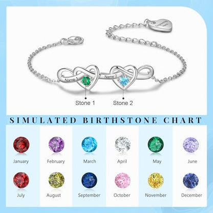 Personalized Birthstone Bracelet for Women Mom Engraved 2-6 Names Mother Bracelet with Birthstones Unique Gift for Mothers Day, Birthday, Christmas - color: 2 Names