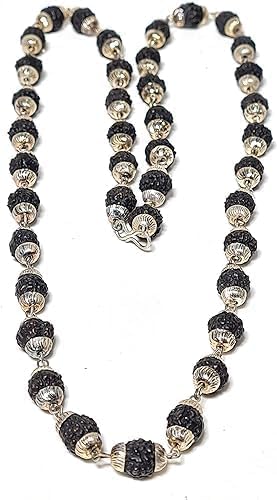 Rudraksh Mala, Natural Himalayan Genuine Original Rudraksha Rosary - style: black tulsi Jaap mala Silver cap 2-3MM