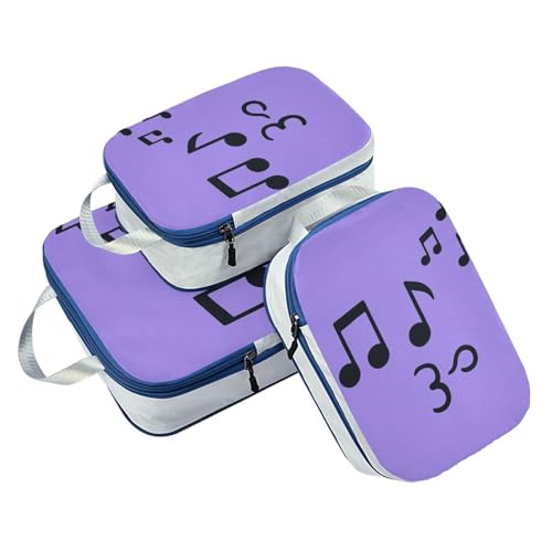 Stackable 3 Piecing Packing Travel Bag Polyester Storage Bags for Travel, Musical Notes Look (1) (3 Set) - color: Musical Notes Look (1)