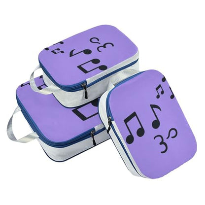 Stackable 3 Piecing Packing Travel Bag Polyester Storage Bags for Travel, Musical Notes Look (1) (3 Set) - color: Musical Notes Look (1)