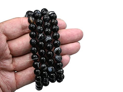Amazing Gemstone Japa Mala 108 Prayer Beads Necklace and Wrist Mala Bracelet for Meditation - color: Black Banded Agate, size: Without Knots