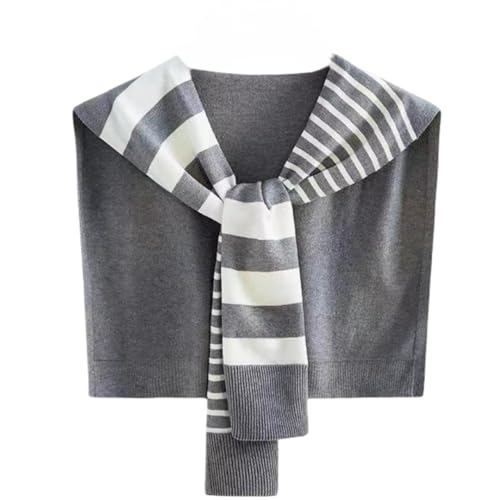 WaJuemy Sweater Shawl Wraps for Women Sweater Knitted Knotted Shawls Travel Casual Scarf Cape Shoulder Tops Fashion Wrap - color: Grey Stripe