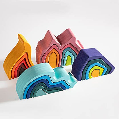 Wooden Rainbow Stacking Toy, Fire Elements Wooden Stacker, Various Shapes Nesting Stacking Blocks, Waldorf & Montessori Open-Ended Education Toy for Kids/Toddlers - color: Flames