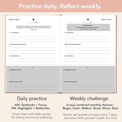 Gratitude Journal 6-Month Daily Affirmation Planner - Hardcover Guided Reflection Journal with Inspirational Quotes, Self Care & Mindfulness Gift Notebook