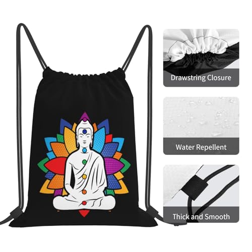 Buddha Chakra Meditation Drawstring Backpack Bag Sport Gym Sackpack for Men Women