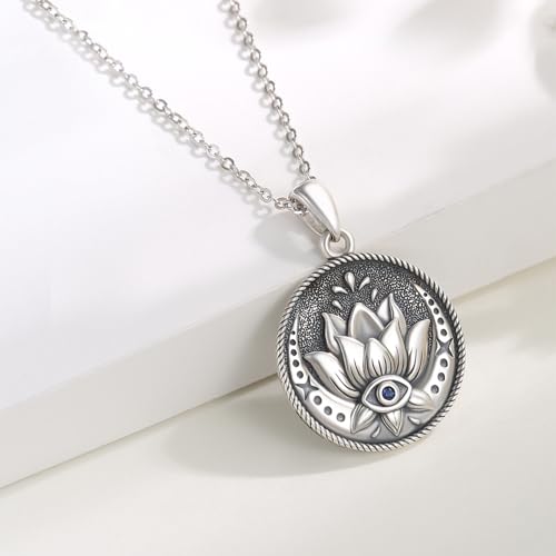 Evil Eye Necklace for Women 925 Sterling Silver, Protection Necklace with Blue Evil Eye Charm, Evil Eye/Lotus Pendant Jewelry, Birthday Christmas Gifts for Her - style: Lotus Evil Eye Necklace - Silver