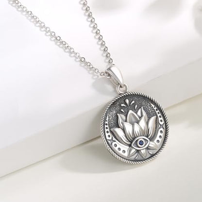 Evil Eye Necklace for Women 925 Sterling Silver, Protection Necklace with Blue Evil Eye Charm, Evil Eye/Lotus Pendant Jewelry, Birthday Christmas Gifts for Her - style: Lotus Evil Eye Necklace - Silver