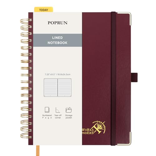 POPRUN Lined Spiral Journal Notebook for Women & Men, B5-7.25 x 9.5in, 220 Pages, 120 GSM College Ruled Notebooks, Hardcover Journals for Work, School, Note Taking Writing, Journaling, Burgundy - color: Burgundy, size: 7.25 x 9.5 inches
