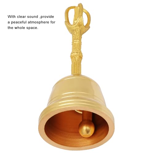 Pure Brass Hand Bell,4.5 Inch Hand Rattle Buddhist Meditation Hand Bell Feng Shui Taoist Instrument Religious Hand Bell for Meditation Prayer Clarity