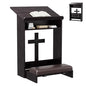Foldable Prayer Kneeler, Wooden Prayer Bench with Storage Shelf, Cushion Pad, Rounded Corner Bookend and Customizable Cross Decoration, Reinforced Steel Tube Base Design (Dark Brown)