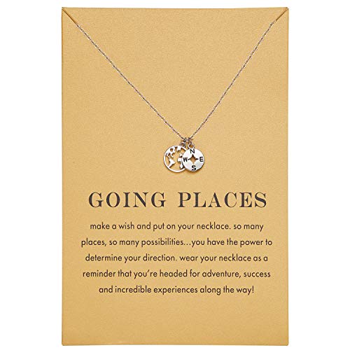 Zealmer Dainty 18K Gold Plated Compass World Map Pendant Necklace Graduation Gift for Friends - style: Worldmap Silver Tone