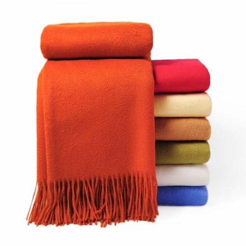 CUDDLE DREAMS Premium Cashmere Throw Blanket with Fringe, Luxuriously Soft (Persimmon) - color: Persimmon