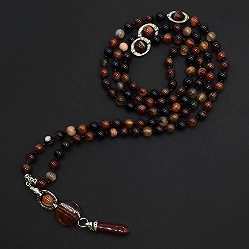Mala Prayer Beads - Mala Necklace - Tibetan Mala Prayer Beads Meditation Beads Yoga Necklace - color: NATURAL RED AGATE STONE - 8MM - 108 BEADS
