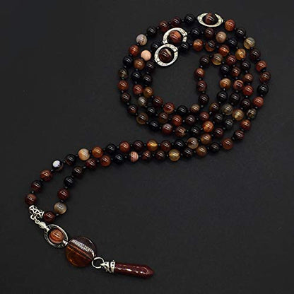 Mala Prayer Beads - Mala Necklace - Tibetan Mala Prayer Beads Meditation Beads Yoga Necklace - color: NATURAL RED AGATE STONE - 8MM - 108 BEADS