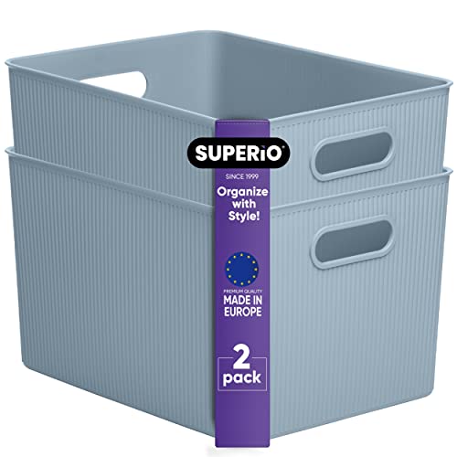 Superio Ribbed Collection - Decorative Plastic Basket Open Home Storage Bins Organizer, X-Large Blue (2 Pack) Container Boxes for Organizing Closet Storage Bins for Shelves 22 Liter/23 Quart - size: 2 Pack, style: Bin - Extra Large (22 Liter)