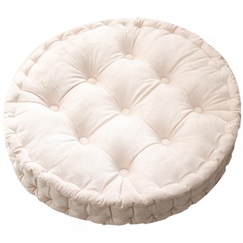 24 Inch Round Floor Pillows Thick Meditation Cushion with Handle Large Seat Cushion for Adults Solid Meditation Pillow (White)