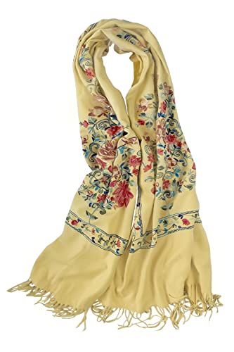Urban CoCo Women's Embroidered Tassel Long Shawl Oversize Scarf Wraps for Women - color: #1-yellow