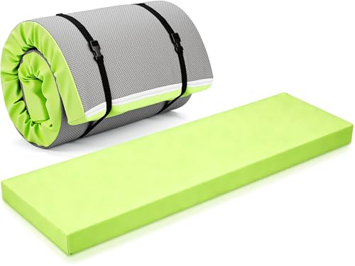 Lyrow 3 Inch 72"x 24" Thick Foldable Yoga Mat with Carry Strap, Non-slip Portable Foam Gym Mat for Yoga, Pilates and Stretching - color: Lush Green