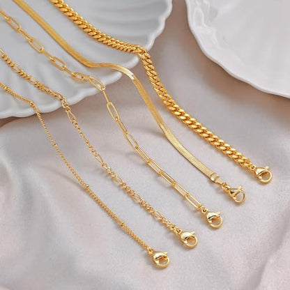 DEARMAY Gold Bracelets for Women Waterproof, 14K Gold Plated Stackable Jewelry Sets Non Tarnish Trendy Thin Dainty Cuban Link Paperclip Chain Bracelet Stack Fashion Accessories Gifts for Womens - style: 5Pcs BRACELET E