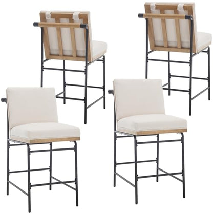 DUOMAY Mid Century Modern Counter Stools Set of 4, Linen 25.75" Seat Height Low Barstools with Metal Legs Armless Dining Stools Mid Back Breakfast Stool for Home Kitchen, Beige - color: Linen Beige, size: 4PCS