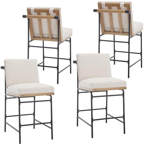 DUOMAY Mid Century Modern Counter Stools Set of 4, Linen 25.75" Seat Height Low Barstools with Metal Legs Armless Dining Stools Mid Back Breakfast Stool for Home Kitchen, Beige - color: Linen Beige, size: 4PCS