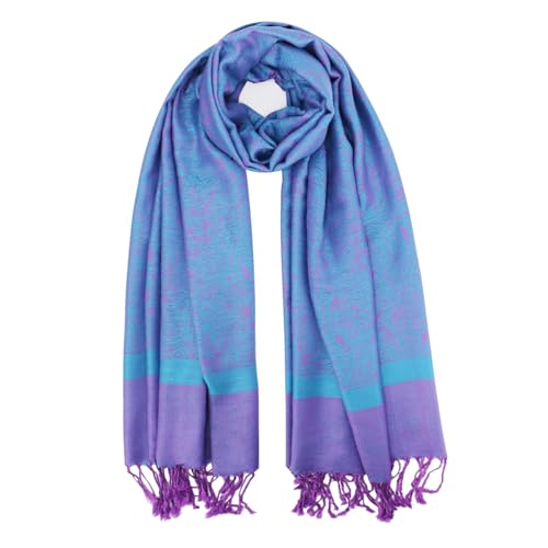 Silky Paisley Pashmina Shawl Scarf-Women's Soft Double-side Jacquard Pashminas Wrap for Evening Dress Travel Shawl - color: A-blue/Purple
