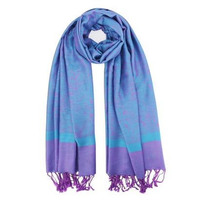 Silky Paisley Pashmina Shawl Scarf-Women's Soft Double-side Jacquard Pashminas Wrap for Evening Dress Travel Shawl - color: A-blue/Purple