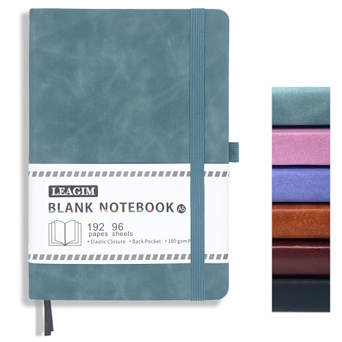 Blank Journal Notebook, A5, 192 Pages 100 GSM Thick Sketch Book for Women Men, Hardcover Leather Unlined Journaling for Work, Notebooks for Writing, 5.8 inches x 8.5 inches (Green)