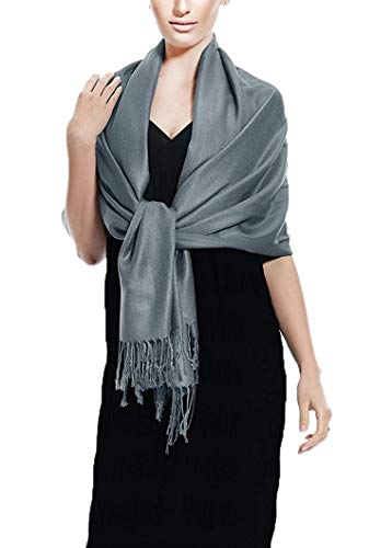 Peach Couture Women’s Pashmina Shawl Wrap – Warm Long Large Scarf for Evening Dress, Bridesmaid, Wedding & Bridal Wear - color: Charcoal Grey